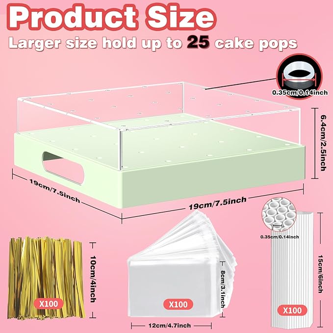 Cake Pop Stand,25 Holes Clear Cake Pops Display Holder,Cake Pop Sticks Kit, Candy Pop Holder,cake pop mold for Party,Wedding,Birthday(Green,1-Pack)