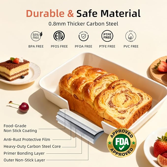 8-Piece Non-stick Baking Pans Set – Stackable Bakeware Set for Kitchen, Carbon Steel Baking Set with Cookie Sheet, Roasting Pan, Cake Pan, Muffin Pan, Cooling Rack, Baking Essentials Supplies