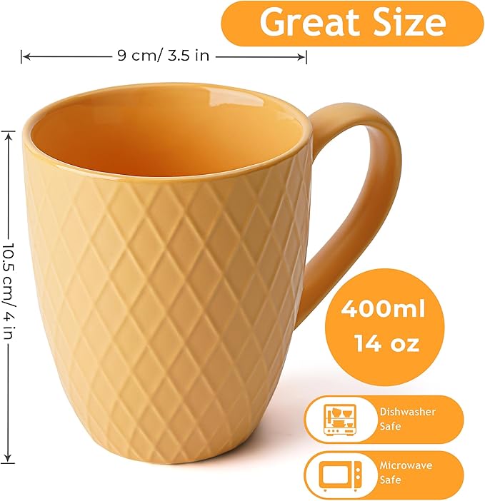 MIAMIO - Coffee Mugs set of 6 / Coffee Cups - 6 x 14 Oz Ceramic Mugs - Large Coffee Mugs - Microwave & Dishwasher safe - Palmanova Collection (Red)