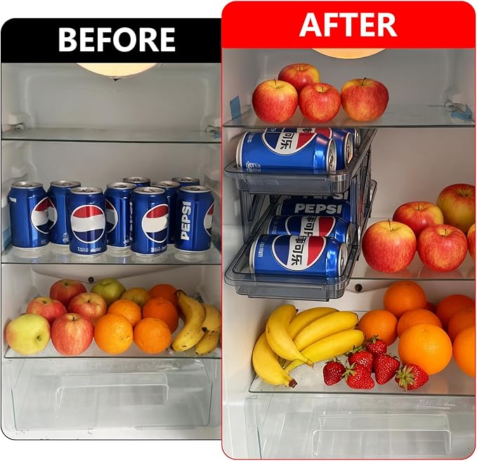 acDesign 2 Pack Soda Can Dispenser for Refrigerator Stackable Refrigerator Organizer Clear Plastic Refrigerator Organizer Bins, Beverage Can Holders for Pantry, Freezer, Kitchen