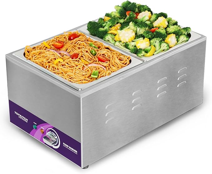 2-Pan Commercial Food Warmer with Non-Leakage Stretch-Forming Water Tank &2 of 1/2 Size GN Pan,18L Countertop Steam Table Soup Station Bain Marie for Buffet,Catering,Parties and Restaurants