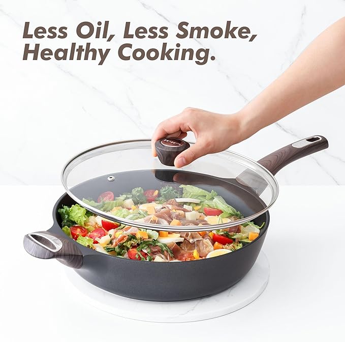 SENSARTE Nonstick Frying Pan Skillet with Lid, 10.5 Inch Deep Frying Pan, 3.8 Qt Non Stick Saute Pan with Cover, Induction Pan, Healthy Non Toxic Cooking Pan with Helper Handle, PFOA PFOS Free