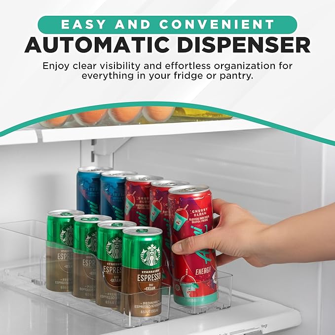 Automatic Soda Can Organizer - 2-Pack - Soda Can Dispenser for Refrigerator - Automatic Drink Holder for Fridge - Organizing Rack for Kitchen or Pantry - Beverage Dispenser & Holder (Small)