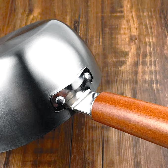 Milk Warmer Pot, Stainless Steel Butter Warmer Pot Butter Pan Mini Saucepan Milk Boiler with Prevent Sticking Wooden Handle Milk Warmer for Coffee Milk Butter (20cm)