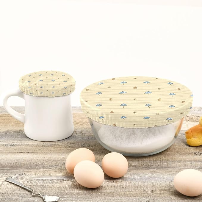 5 Pcs Bowl Covers Reusable in 5 Size Elastic Food Cover Cloth Lids Fresh Keeping Dish Cookware Bakeware Fabric Covers Lids for Food Leftovers Fruits Storage Light Beige Blue Brown Mini Umbr