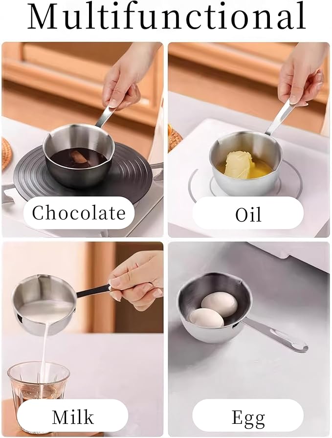 Stainless Steel Butter Warmer, Mini Butter Melting Pot with Dual Pour Spout Small Saucepan Milk Pan for Coffee Smaller Liquid Portions (150ML)