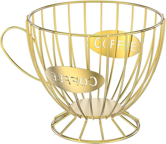 Metal Coffee Pod Holder Wire Coffee Pods Storage Basket Espresso Capsule Storage for Home Kitchen Cafe Hotel (Gold cup)