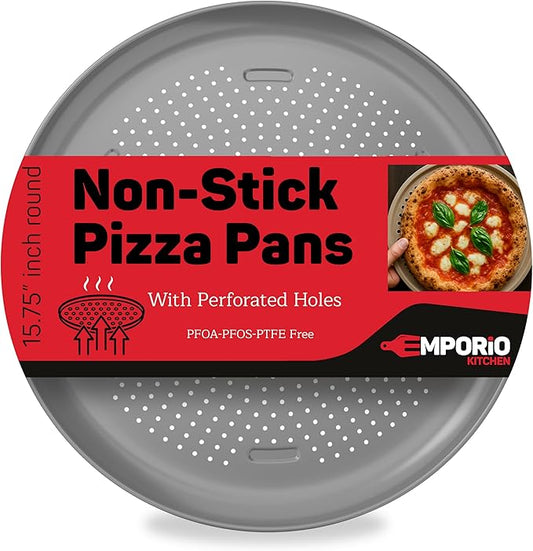 Non-Stick Pizza Pan 1 Pack – 16 Inch Round Carbon Steel Pizza Tray with Perforated Holes, PFOAPFOSPTFE-Free, Dishwasher & Oven Safe Up To 450°F, Durable Nonstick Silver Coating