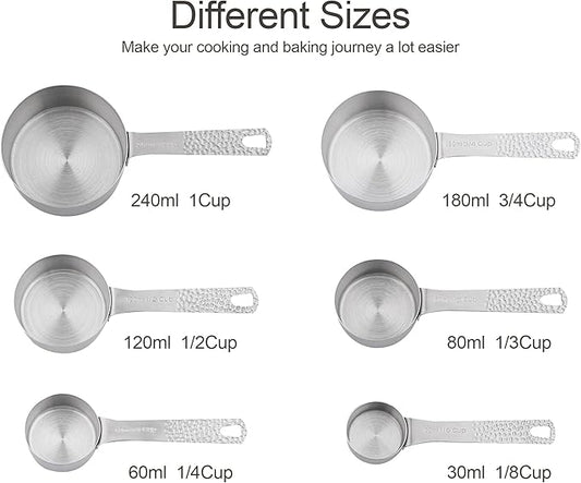 Smithcraft Measuring Cups Set 6, Stainless Steel Measuring Cups Set, 18/8(304) Steel 6 Dry Measuring Cups Set, Kitchen Metric & US Measurer Cups Set, Metal Measuring Cups Set for Cooking and Baking
