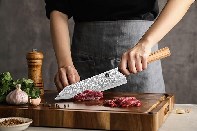 XINZUO 8.5 Inch Japanese Kiritsuke Chef Knife with Sheath, Hand Forged 67 Layers Damascus Steel Kitchen Knife, Ultra Sharp, Japanese Chopping Knife with Olive Wood Octagonal Handle