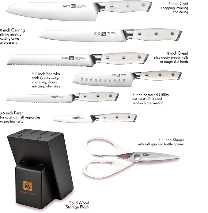 Stahl High Carbon Exclusive German Steel 8 Piece Knife Block Set (White)
