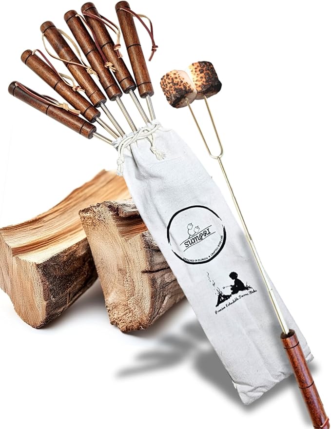 Smores Sticks For Fire Pit [Set Of 7] - Marshmallow Roasting Sticks For Campfire, Classic Smore Sticks - Hot Dog Sticks For Campfire - SUMPRI Campfire Sticks