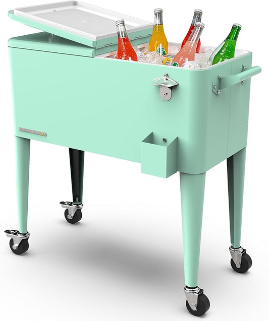 Permasteel 80 Quart Party Cooler, Rolling Ice Chest with Wheels and Handles for Indoor Outdoor Patio