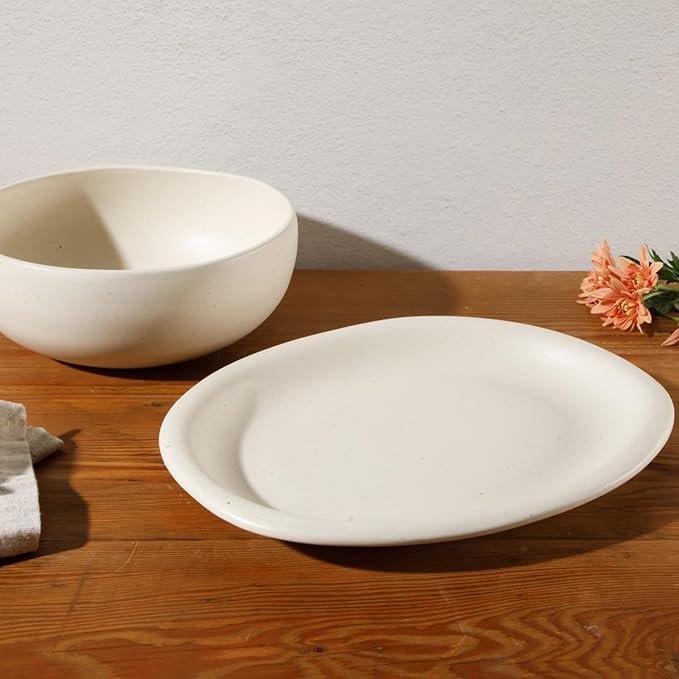 Bloomhouse Corsica Clay 2 Piece Oval Platter and Bowl Serving Set - Sea Salt White