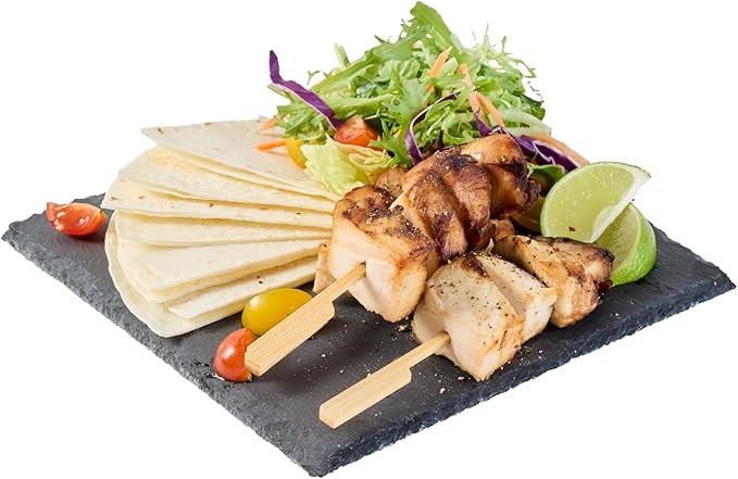 Restaurantware Slate Serving Tray 1 Pack of 8 x 8" Foam Feet Charcuterie Stone Plate Rustic Edges Freezable Black Square Serving Display Cheese Board for Kitchen, Gourmet, Dining, Parties