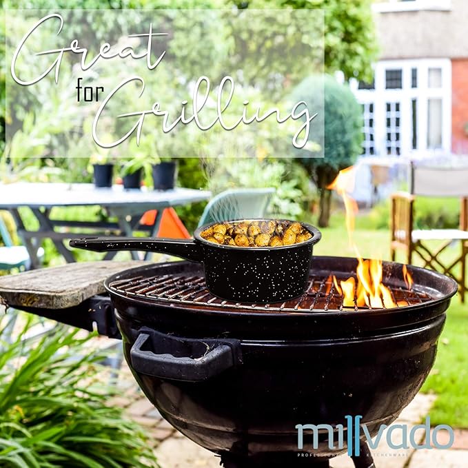 2 Pack Granite Saucepans: Naturally Nonstick Sauce Pots - Speckled Enamel Ware Cookware – 1 and 2 Quart Sauce Pans for Cooking and Boiling - Granite Pot for Stovetop, Campfire, Outdoor Stove