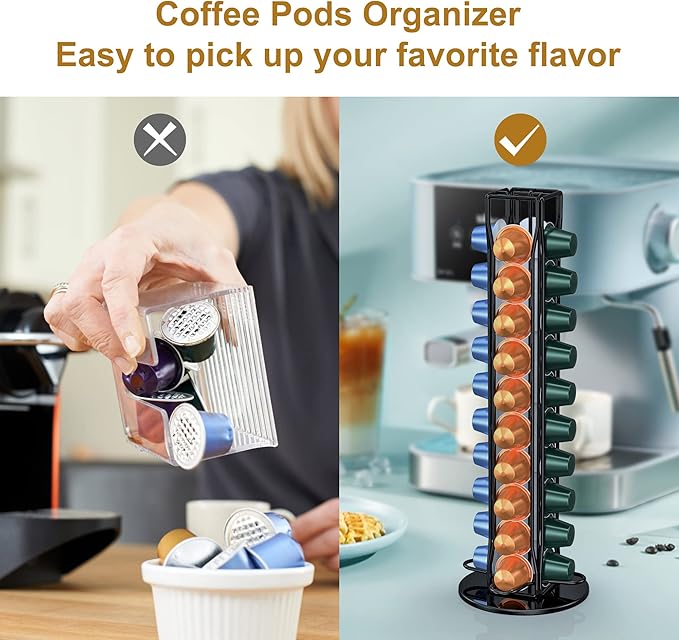 Coffee Pod Holder Storage Organizer Compatible with Nespresso OriginalLine, Rotatable Countertop Coffee Station Organizer -Black/40 Pods