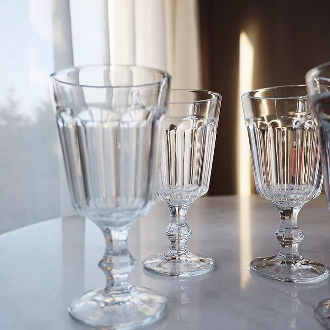 Beille Set of 4 Clear Classic Goblet Water Glasses Home Decor Glassware, 7.43oz