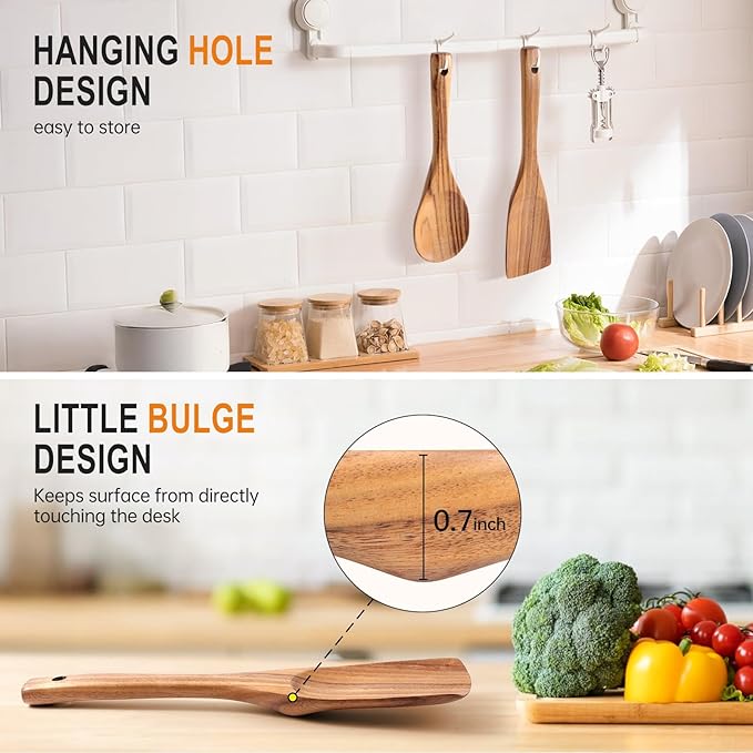 Wooden Spoons for Cooking, Wooden Utensils for Cooking Natural Teak Wooden Kitchen Utensils Set Comfort Grip (3 PCS)