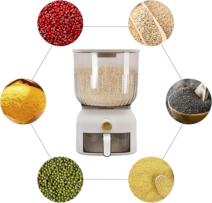 6KG Rice Dispenser, Large Sealed Grain Storage Container with Rice Cup Food Dispenser Kitchen Organizer for Rice Beans Grains Cereal Dry Food Storage Rice Containers