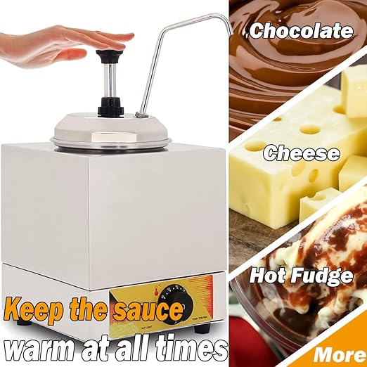 Cheese Dispenser with Pump Electric Hot Fudge Warmer 2.7 Quart Sauce Condiment Pump Station for Nacho Cheese Ketchup Syrup Butter Caramel,86-176℉,110V