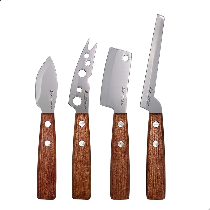 Cheese Knife, MATTSTONE HILL Cheese Knives Set - Soft & Semi Hard Cheese Knife, Soft Cheese Slicer, Cheese Cleaver, Hard Cheese Cutter, Premium Stainless Steel, Wood Handle