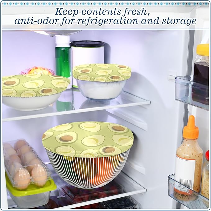 5 Pcs Bowl Covers Reusable in 5 Size Elastic Food Cover Cloth Lids Fresh Keeping Dish Cookware Bakeware Fabric Covers Lids for Food Leftovers Fruits Storage Green Avocado Fruit