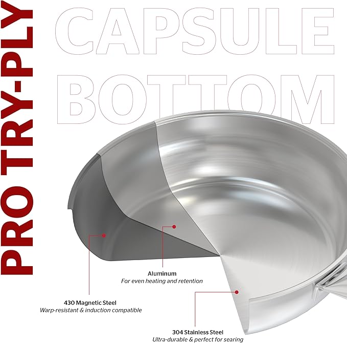 SUNHOUSE – 10 Inch / 26 cm Stainless Steel Frying Pan, Tri-Ply Stainless Steel Construction, PFOA-FREE, Stay-Cool Handle, Induction Compatible with All Cooktops, Dishwasher Safe