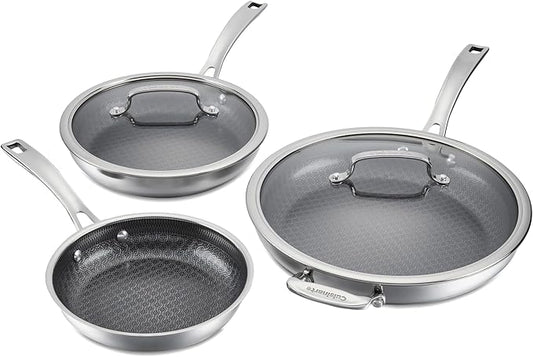 Cuisinart FusionPlus Nonstick Stainless Steel Cookware Set, 5-Piece Skillet Cooking Set with PFAS-Free PURELYSEAR Ceramic Non Stick Technology, Scratch Proof, Cool Grip Handles, Dishwasher Safe