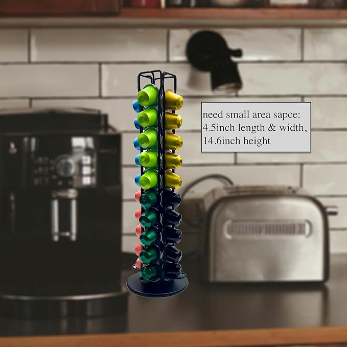 Carousel Kcup Organizer For Countertop Hold 40 Original Line Capsules Pods Black Steel Kpod Coffee Pods Holder For Breakroom, Office, Coffee Station