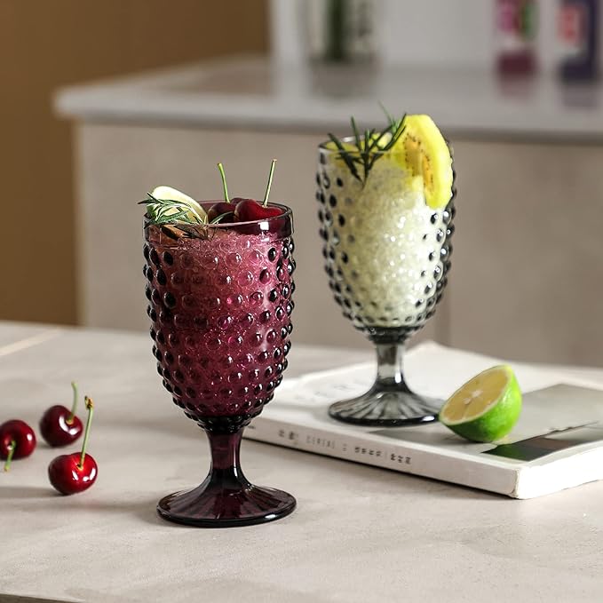Hobnail Beverage Glass Goblet set of 6, 13 oz Hobnail Drinking Glasses Perfect for Dinner Table Parties Bars and Weddings