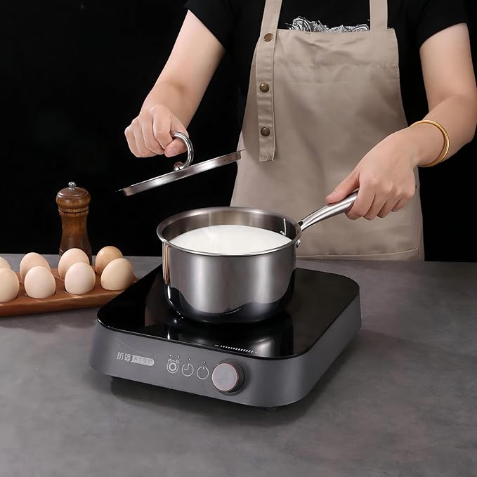 3QT Tri-Ply Stainless Steel Saucepan with Lid, Induction & Gas Compatible Cooking Pot, Mirror Finish Small Soup Pan for Milk, Sauce & Everyday Cooking, Dishwasher Safe