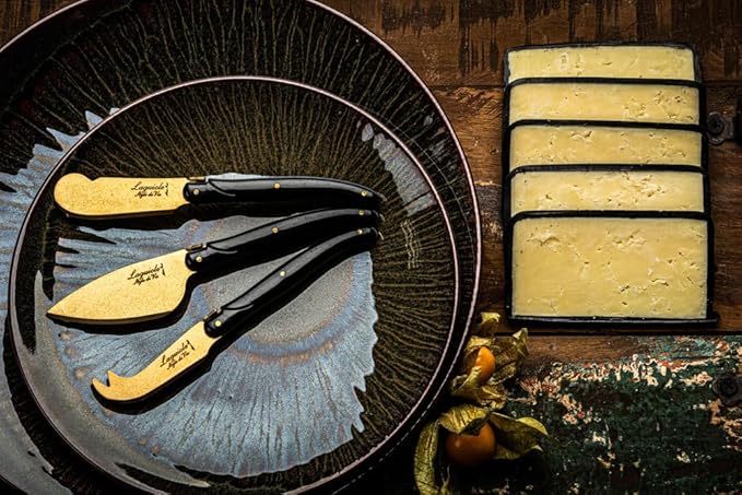 Laguiole Style de Vie Cheese knives Prestige Line, 3 pieces, Gold stonewashed