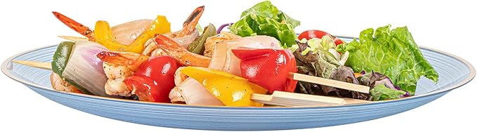 Restaurantware Plastic Plates 20 Pcs 10" Gold Rimmed Disposable Plates Heavy-Duty Blue Translucent Rippled Plastic Dinner Servers for Party, Weddings, Salads, Desserts, and Appetizers