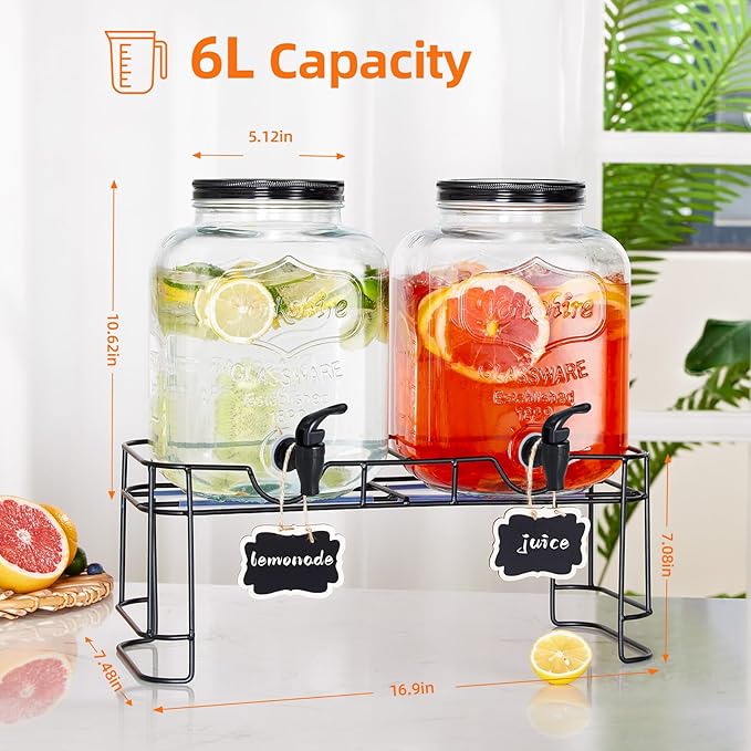 2 PCS 1.5 Gallon Drink dispenser For Parties, Beverage Dispenser With Stand, Large Water Drink Dispensers With Spigot for BBQ, Picnic, Party, Ideal for Lemonade,Juice, Tea, and Party Drinks