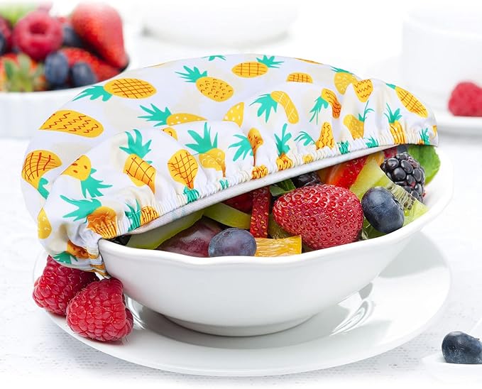 Patelai 10 Pcs Bowl Covers Reusable in 5 Size Stretch Cloth Fabric Elastic Food Storage Bowl Covers Bread Sourdough Lids for Proofing Food Fruits Leftover(Summer Style)