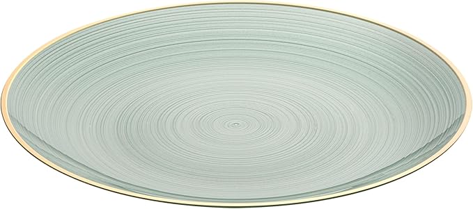 Restaurantware Plastic Plates 100 Pcs 10" Gold Rimmed Disposable Plates Heavy-Duty Green Translucent Rippled Plastic Dinner Servers for Party, Weddings, Salads, Desserts, and Appetizers