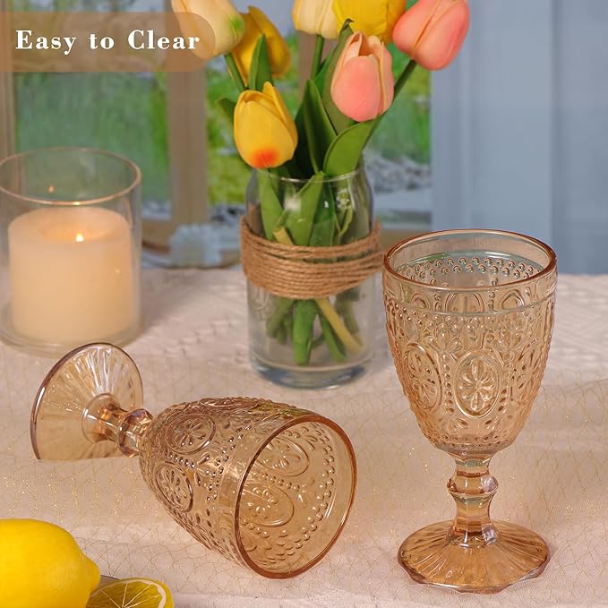 Amber Wine Glasses set of 4, Amber Goblets, Vintage Drinking Glassware, Colored Glassware Set for Party, Home & Wedding