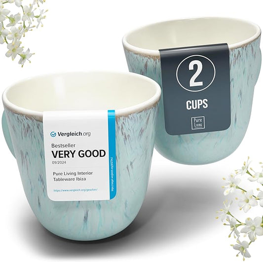 Stoneware Coffee Mugs Set of 2, Stylish Coffee Mug Set modern beige-blue, 14.5 Oz Coffee Cups Ceramic, Dishwasher and Microwave Safe Mug, Solid Ceramic Mug, Mediteran Coffee Cup Set, Large