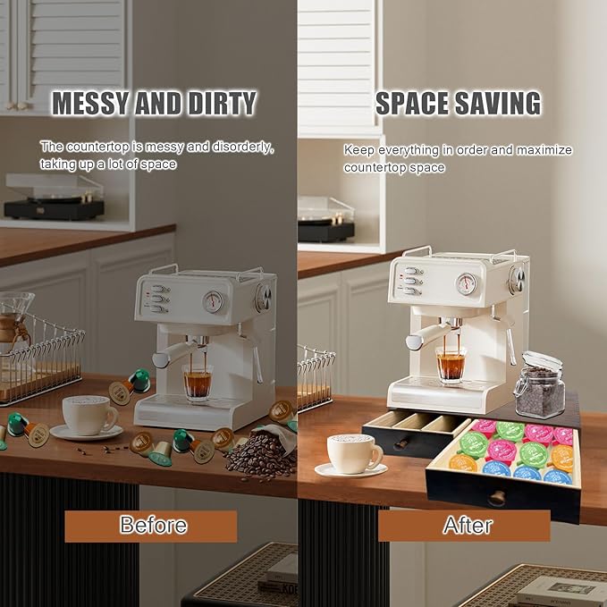 Wooden Coffee Pod Holder with Silicone Non-Slip Pad, Coffee Storage K Cup Organizer for Countertop, K Cup Drawer and Tea Organizer for Counter, Coffee Station Organizer (30 Pod Capacity)