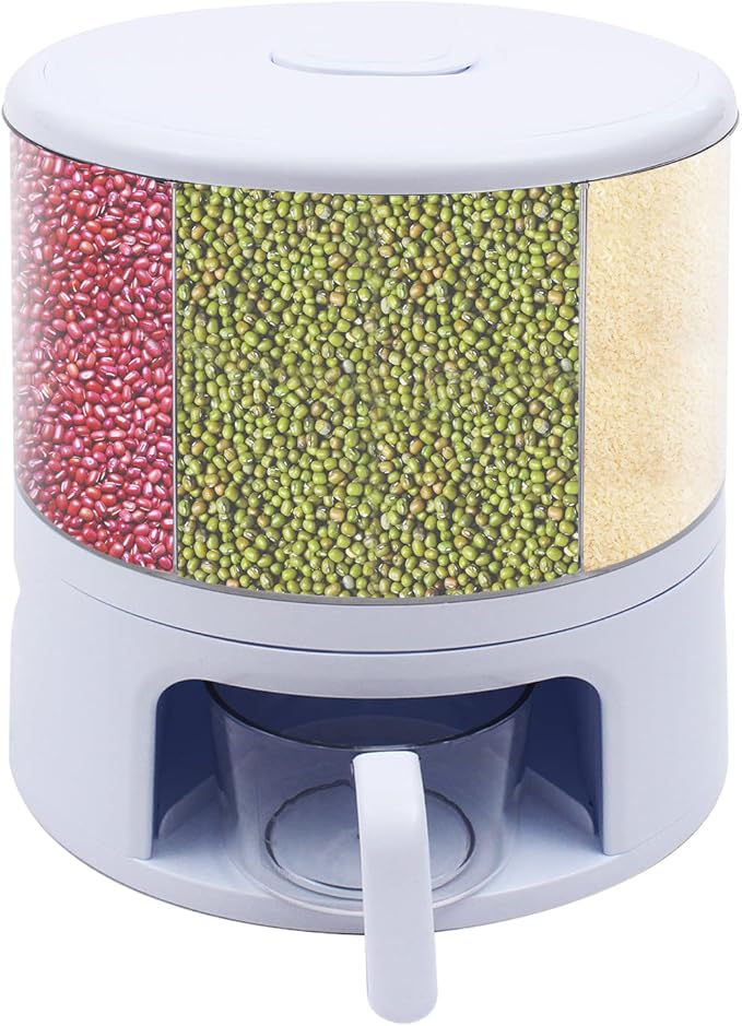 360° Rotatable Cereal Dispenser, One-Click Rice Output, Visible Round Multigrain Tank Cup Dry Rice Container Food Dispenser Sealed Grains Cans Grain Storage Tank for Storage Small Beans (Style 1)