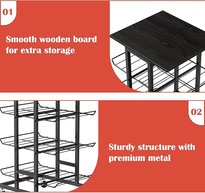 smusei Water Bottle Organizer 5 Tier Metal Water Bottle Storage Rack with Lockable Wheels Bottled Water Holder for Floor, Mobile Beverage Drink Stand Soda Can Shelf for Kitchen, Living Room, Office