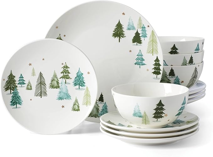 Lane 12-Piece Dinnerware Set, Green, Christmas, Holiday Hosting