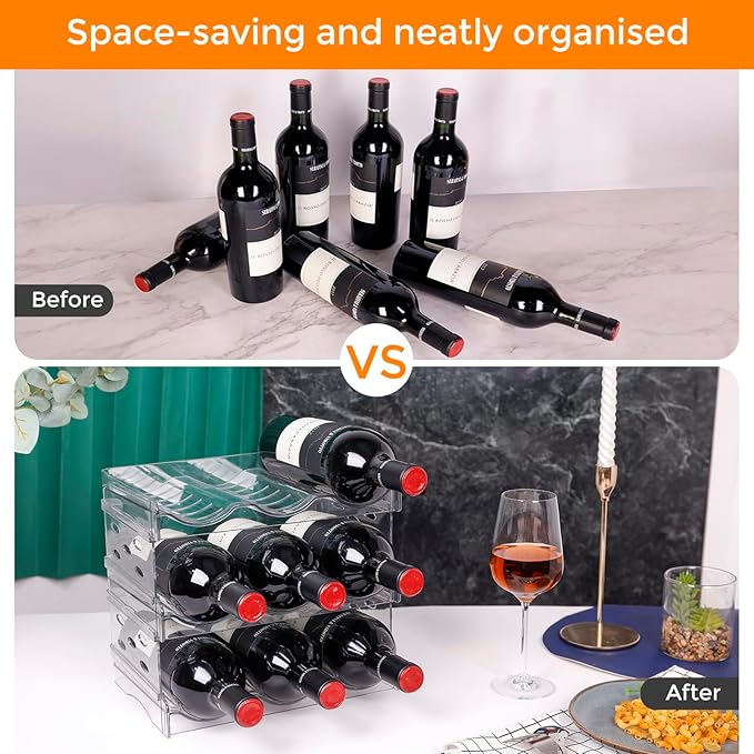 BoxedHome Plastic Water Bottle Organizer and Wine Rack Storage Holder for Inside Cabinet, Kitchen Countertop, Table Top, Pantry, Bars, Cabinets, Fridge - Clear (3 Tier 9 Containers)