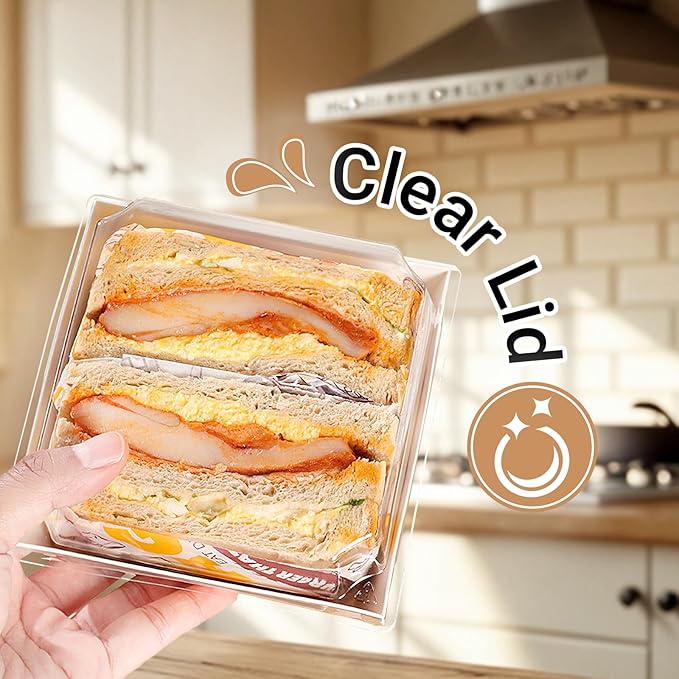 50 Pack Charcuterie Boxes with Clear Lids, 4 Inches Brown Small Square To Go Paper Bakery Dessert Treat Box, Disposable Mini Food Container for Sandwich Cookie Brownie Cake Strawberry Snack