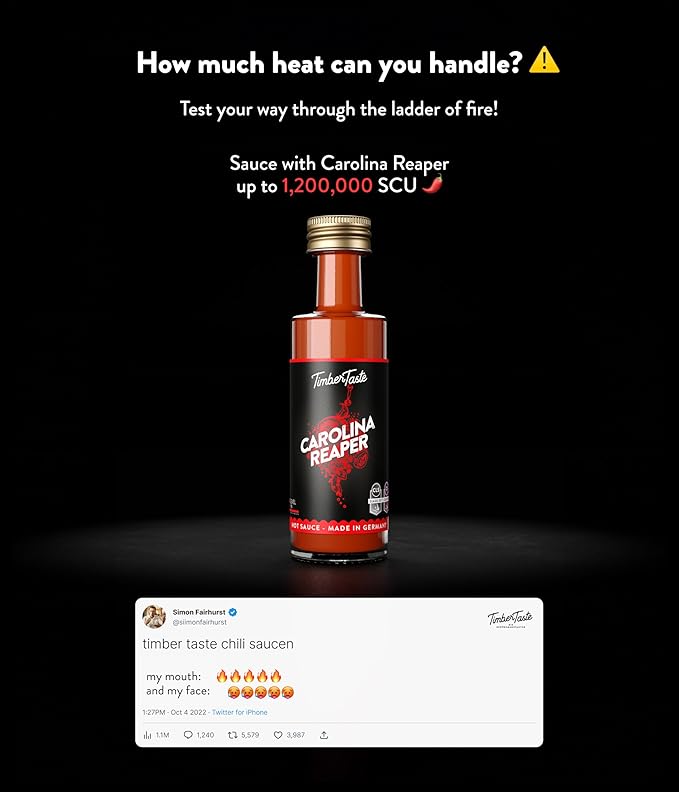 Chili Hot Sauce Bottle Set [5x1.35 oz] - Gifts for Men - For BBQ, Beef, Meat & Spicy Food Lovers - Little Thank You gift for Coworker, teacher, employee or Dad's Birthday by TIMBER TASTE®