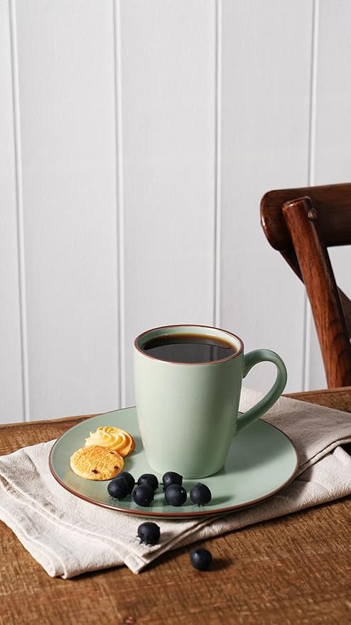 famiware Venus Coffee Mugs for 6, 14 oz Mug Set, Dringking Cup with Handle for Coffee, Tea, Cocoa, Milk, Light Green