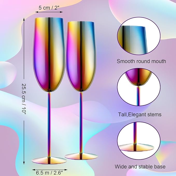 Champagne Glasses Set of 2 Stainless Steel Champagne Flutes Wedding Gifts for Bride 8.5 oz Unbreakable Champagne Glasses for Party Wedding Christmas Anniversary Brithday