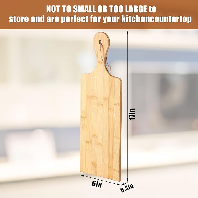 Patelai 12 Packs Wooden Cutting Board Set with Handles Large Kitchen Serving Plain Chopping Board Bulk Gifts for Mom for Vegetables Meat Pizza Cheese Fruit Bread(Bamboo,17 x 6 Inch)