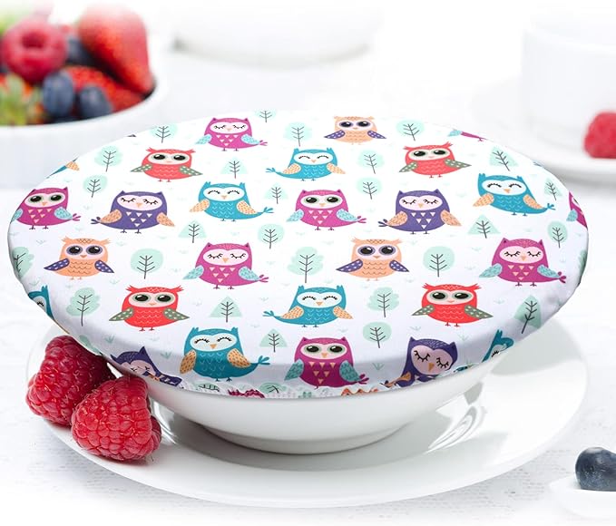 Patelai 10 Pcs Bowl Covers Reusable in 5 Size Stretch Cloth Fabric Elastic Food Storage Bowl Covers Bread Sourdough Lids for Proofing Food Fruits Leftover(Cute Style)